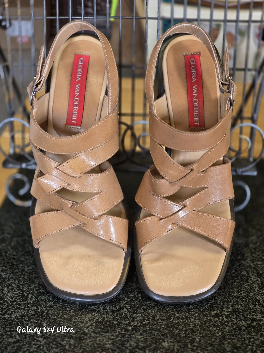 Gloria Vanderbilt Tan Leather Crisscross Slingback Sandals